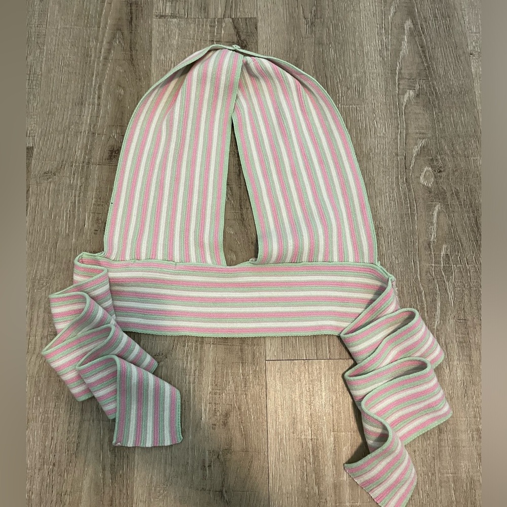 pink green and white halter top